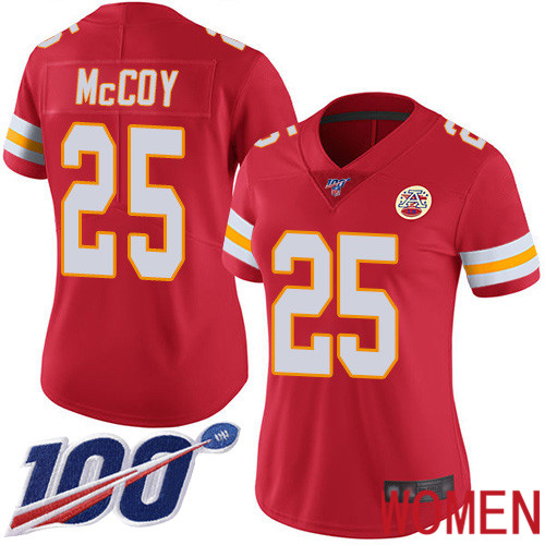 Women Kansas City Chiefs #25 McCoy LeSean Red Team Color Vapor Untouchable Limited Player 100th Season Football Nike NFL Jersey